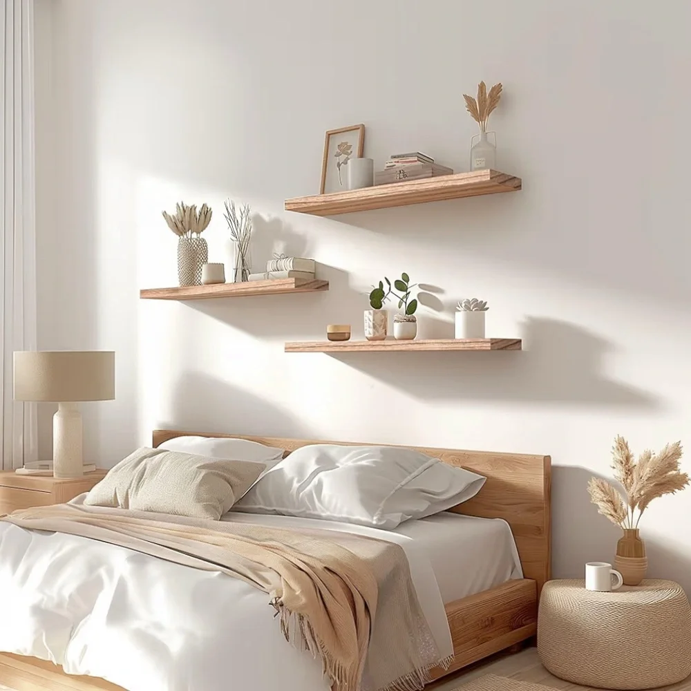 Modern Oak Floating Wall Shelves set of 5